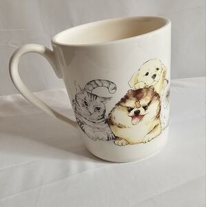 Pier 1 Imports Ironstone Oversized Coffee Mug Cup Dogs & Cats Pets 4.5" 14oz